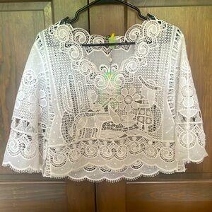 FARM Rio White Guipure Short Sleeve Blouse